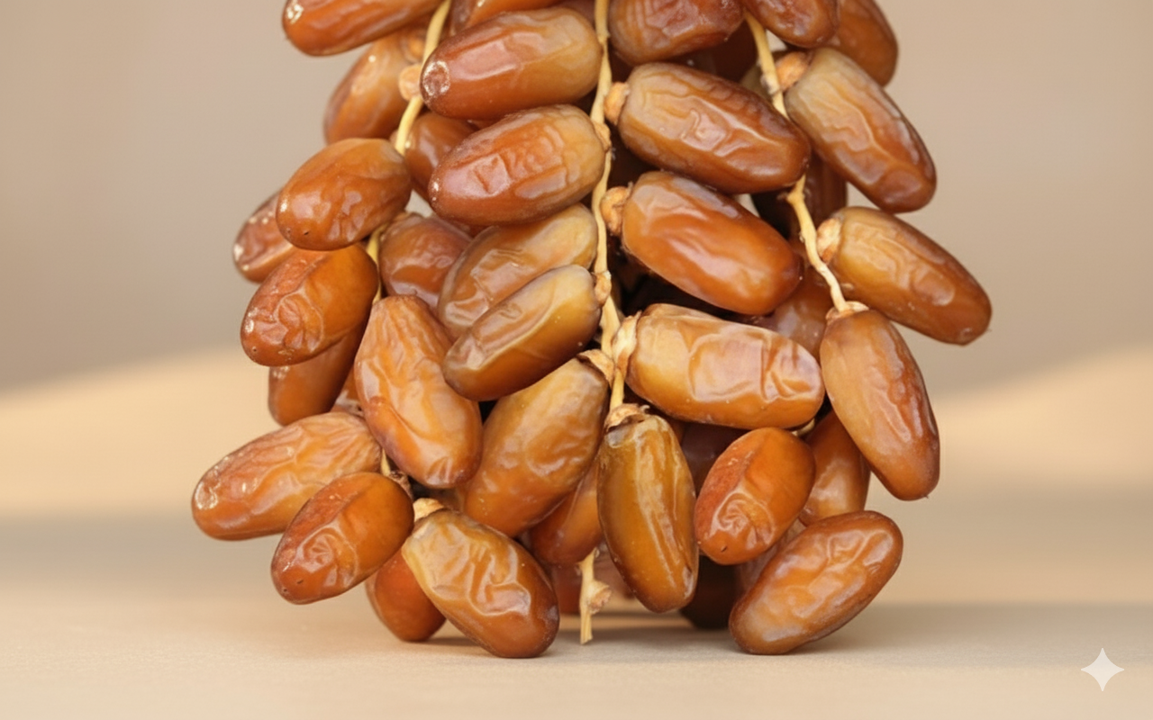 Deglet Nour date cluster on neutral background